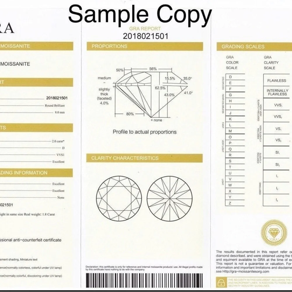 Loose Moissanite Real Gem Stone With GRA Certificate VVS1 D Round 1 Carat 6.5 MM - Picture 2 of 3
